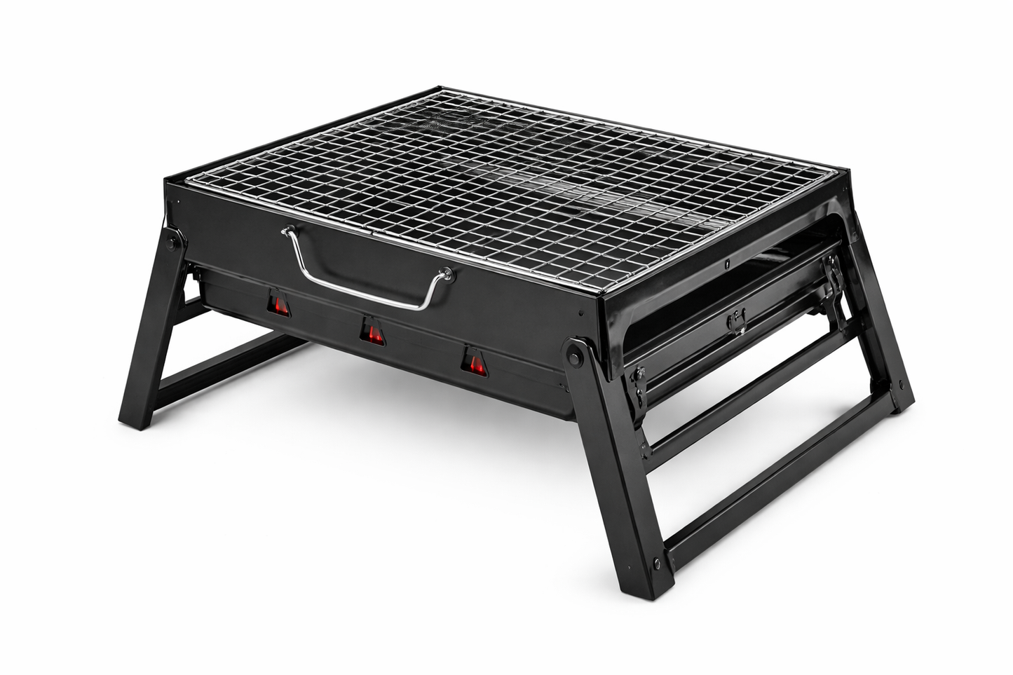 Barbacoa portátil plegable de acero con patas desmontables y parrilla metálica