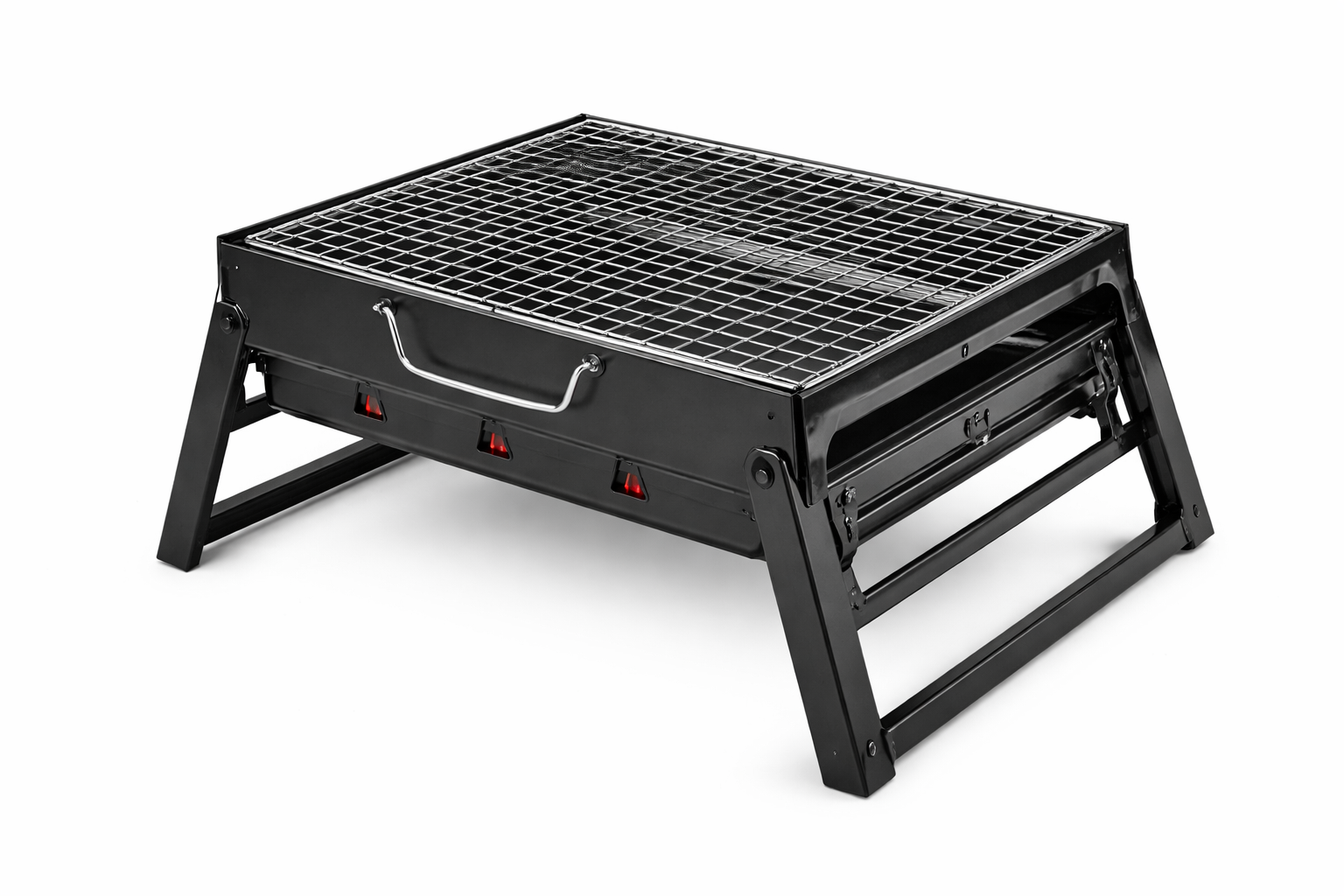 Barbacoa portátil plegable de acero con patas desmontables y parrilla metálica