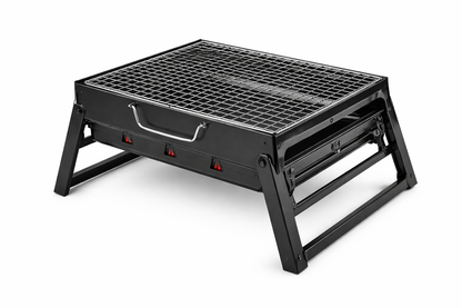 Barbacoa portátil plegable de acero con patas desmontables y parrilla metálica