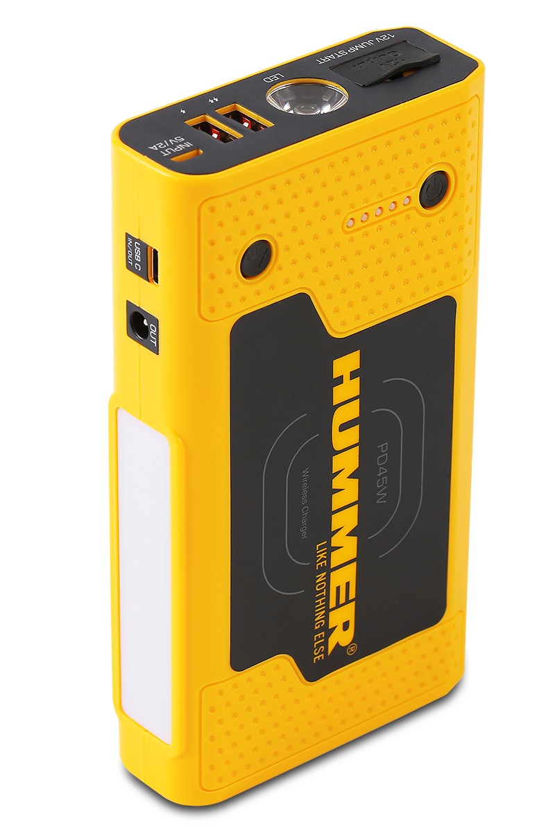 Arrancador de batería portátil Hummer con puertos USB, linterna y salida 12V