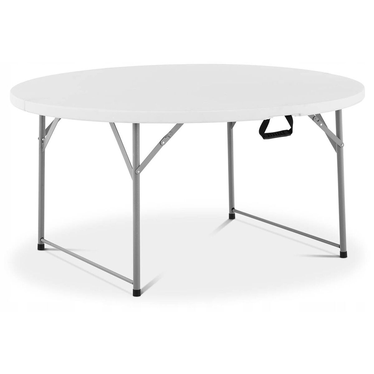 Mesa redonda plegable de camping con estructura metálica resistente